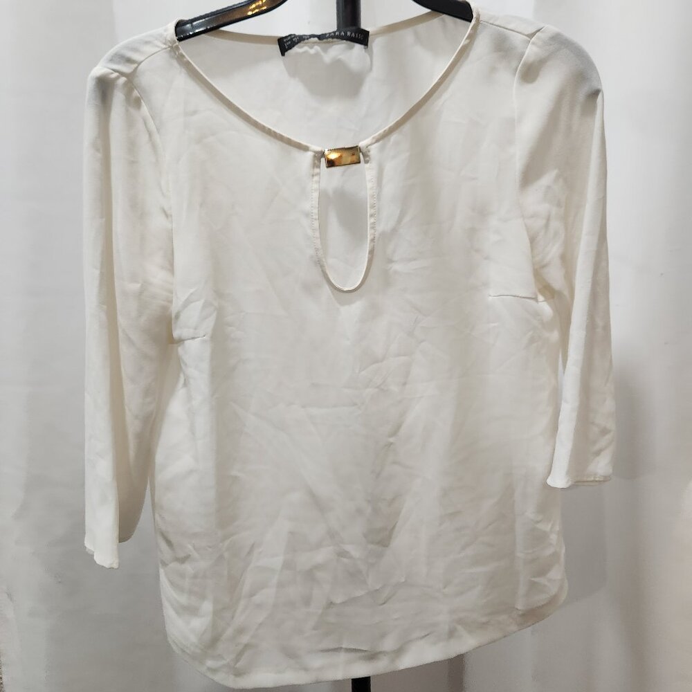 Zara Basic white keyhole blouse